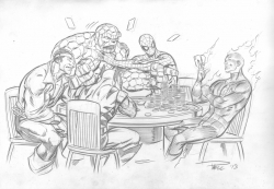 La Cosa, Antorcha Humana, Spiderman, Lobezno y Luke Cage jugando al poker de Paul Pelletier